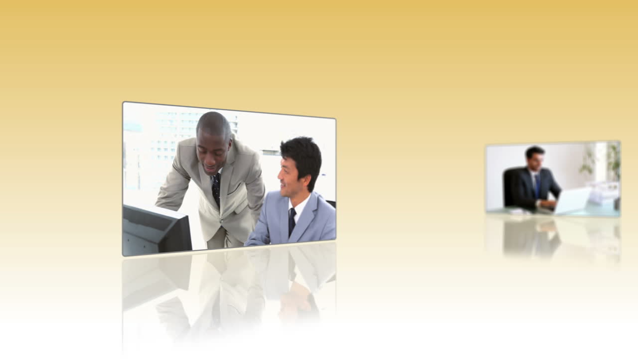 사업가들이 컴퓨터를 보고 있는 영상