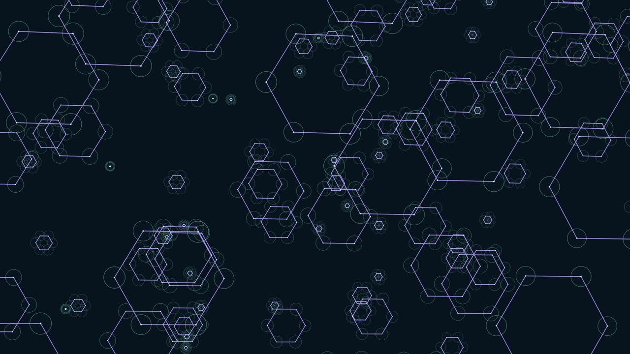 Futuristic hexagonal grid in purple and green