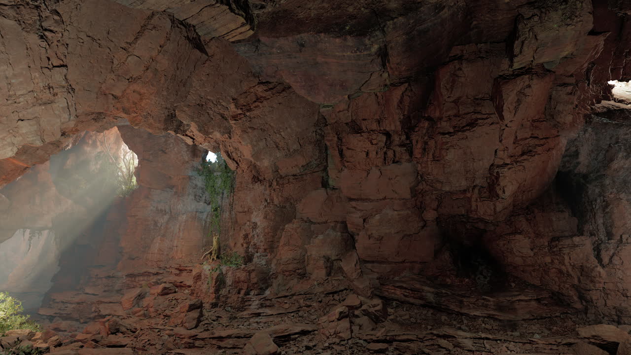 la luz del sol brillando a través de la entrada de una cueva