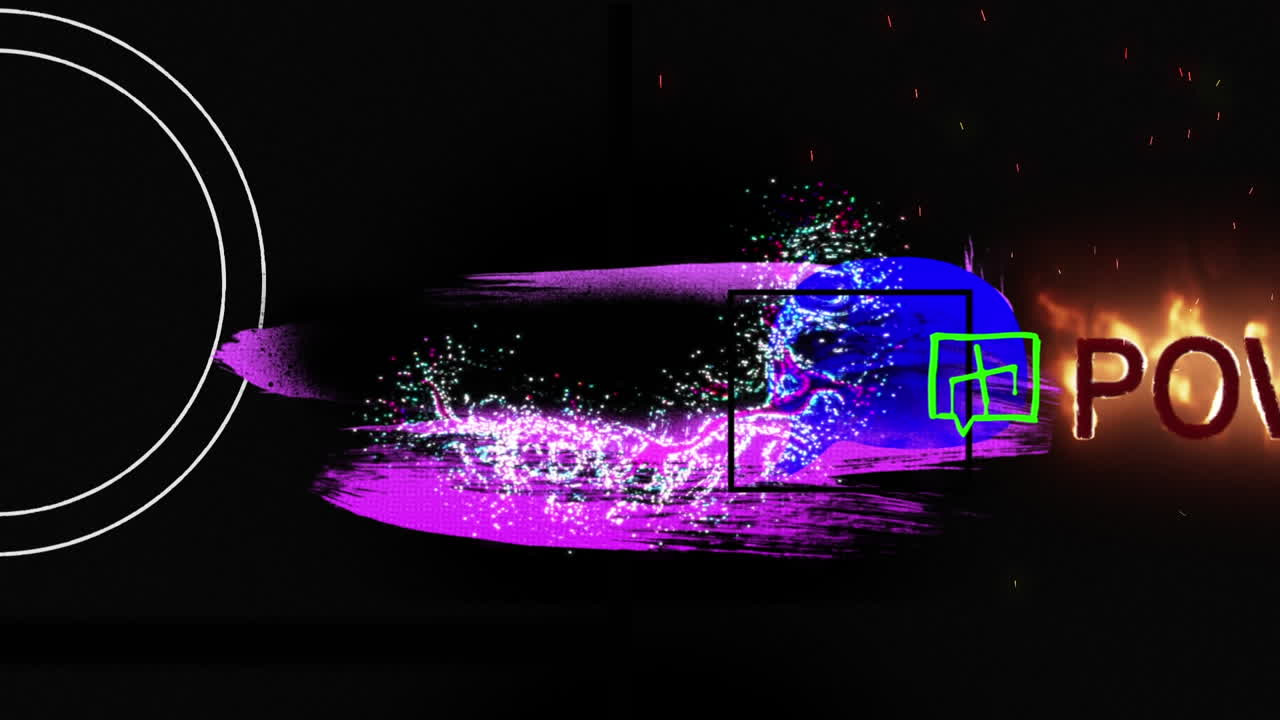 추상적인 다채로운 모양과 검은 바탕에 불타는 숫자의 애니메이션