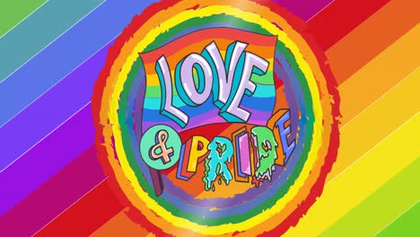 animation of love pride lgbtq text over rainbow background