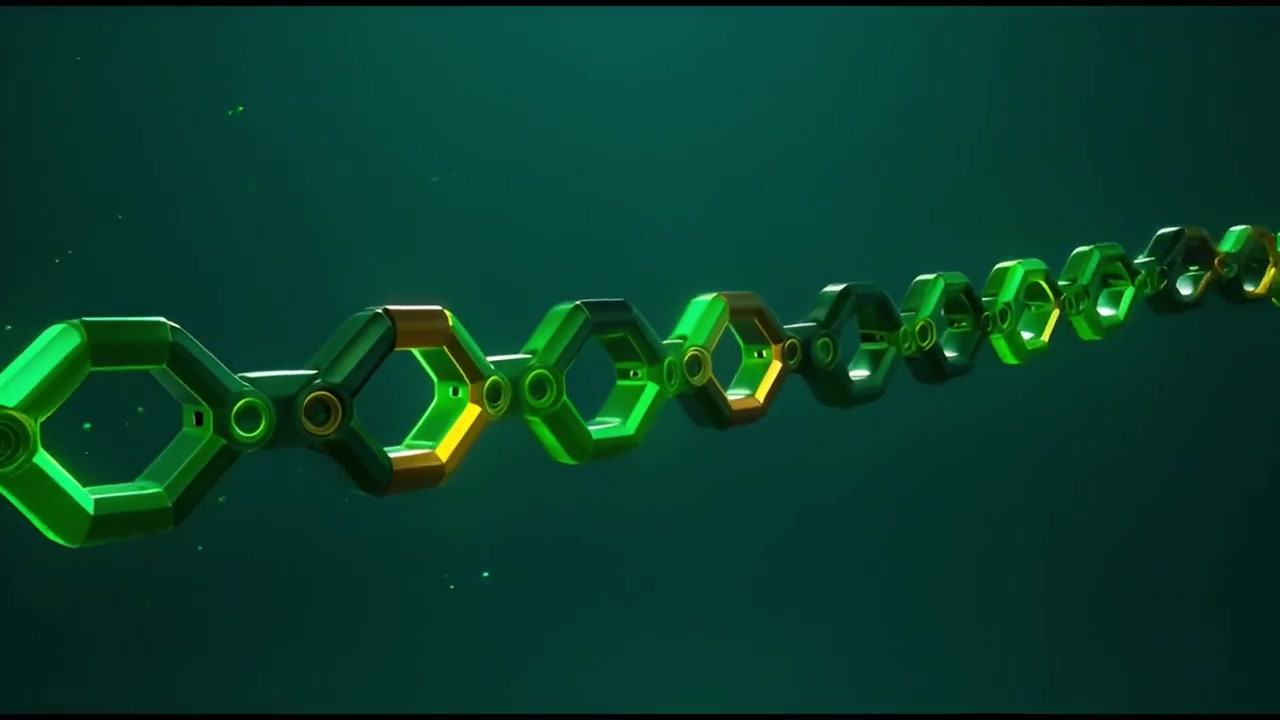 Foglia Verde che si Trasforma in una Catena Digitale Futuristica