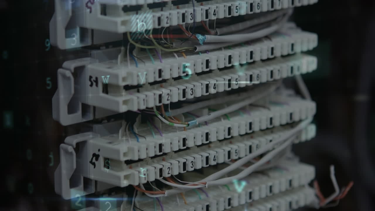 animación del procesamiento de datos con advertencia de ataque cibernético a través de un servidor informático