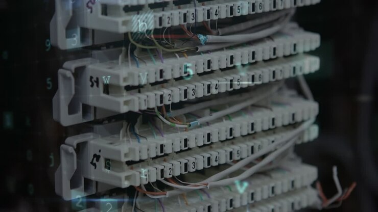 Animation of data processing with cyber attack warning over computer server