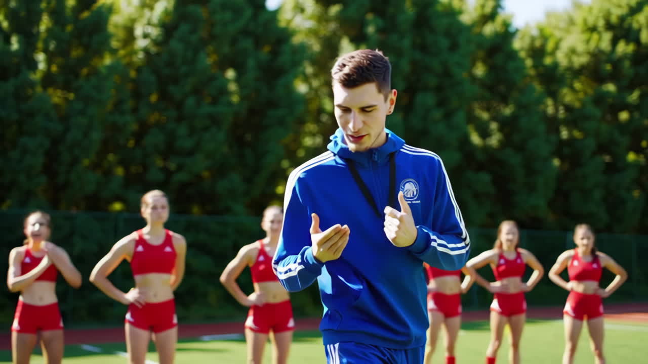 Track and Field Coach Guiding Athletes