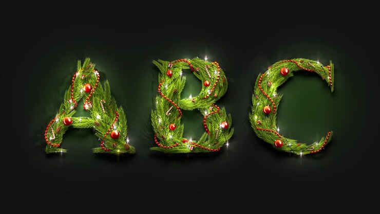 Lettera decorativa abc dal carattere di Capodanno con mockup di ghirlanda