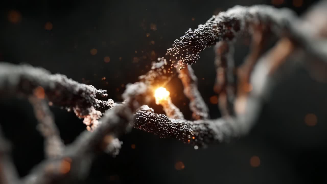 Exploring the Mysteries of DNA: An Artistic Representation of the Double Helix Structure with Intriguing Light Particles and Textures