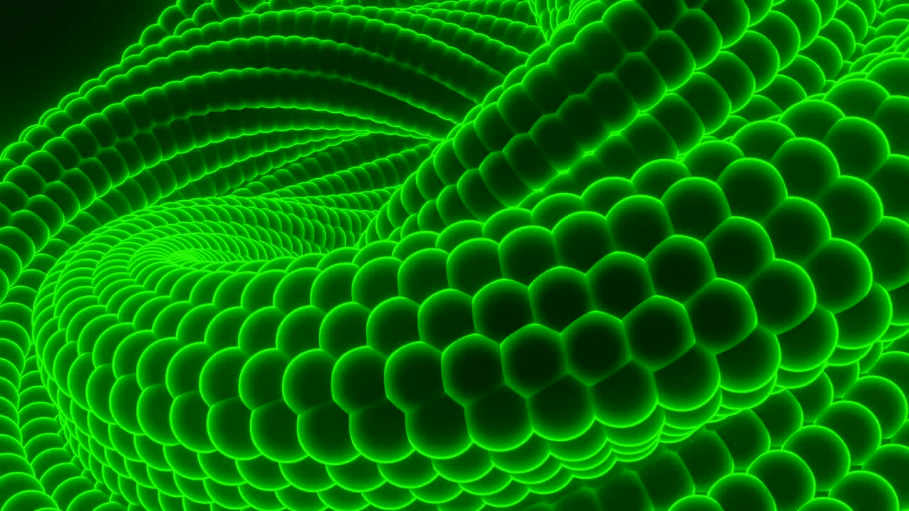 3D spiral with snake texture. Design. Hypnotic animation with unfolding spiral of snake. Entangled body of snake unfolds and wriggles