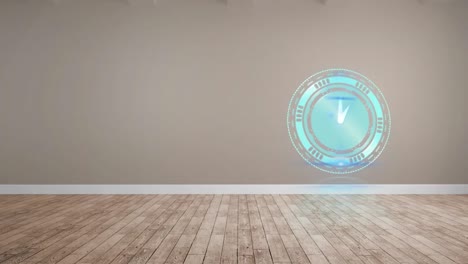 animation of clock moving fast with copy space on beige and wooden background