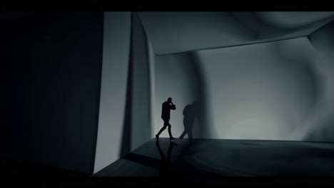 silhouette figure in abstract interior