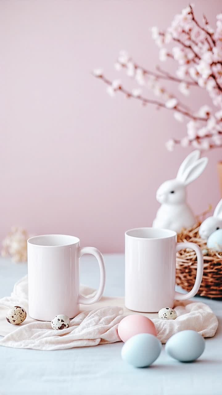 Easter Spring Decor with Mugs and Eggs