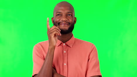 Black-man,-thinking-and-ideas-with-green-screen