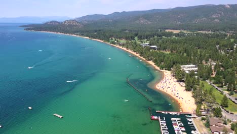 Aerial-View-Of-Blue-Ocean-On-Lake-Tahoe-In-The-Sierra-Nevada-Mountains,-California,-United-States