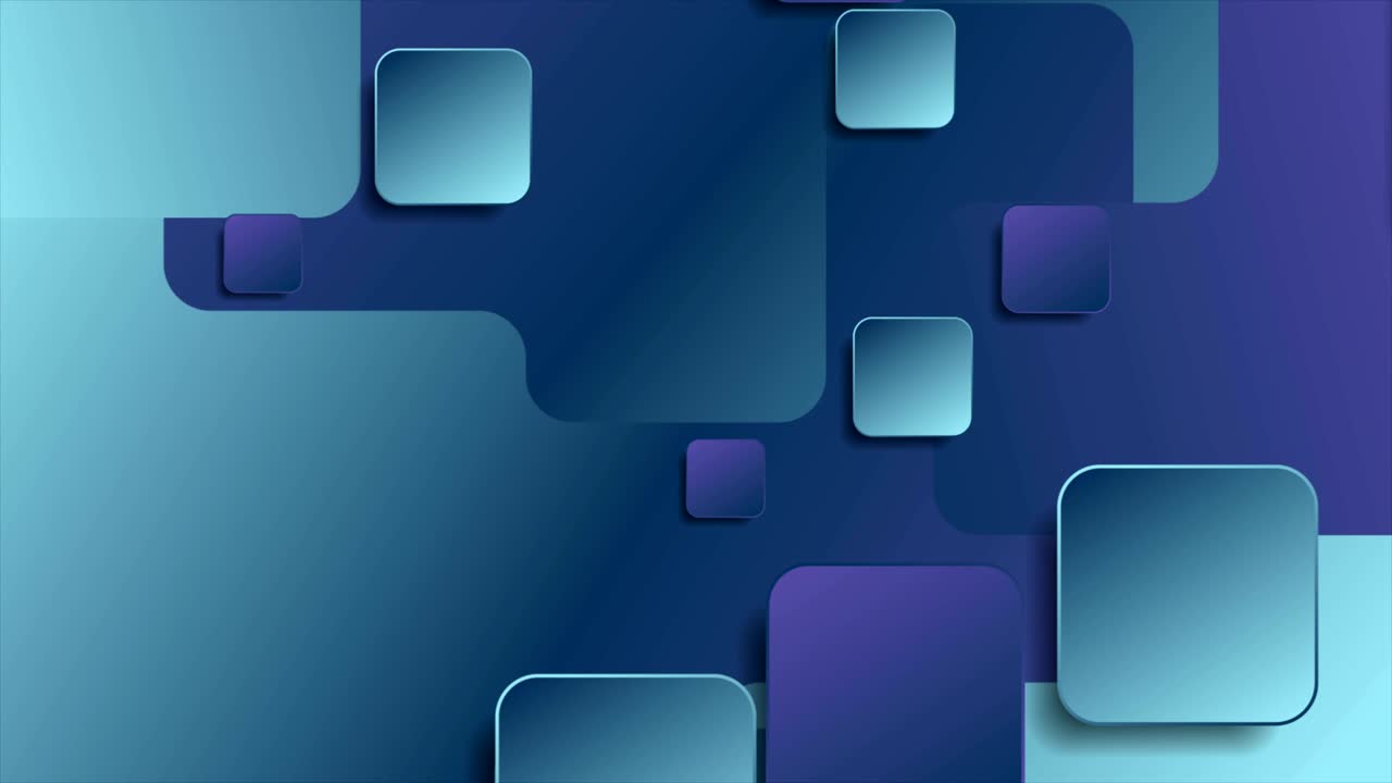 cuadrados geométricos azules y violetas animación de video