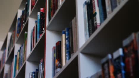 mano de un escolar seleccionando un libro de la estantería de la biblioteca