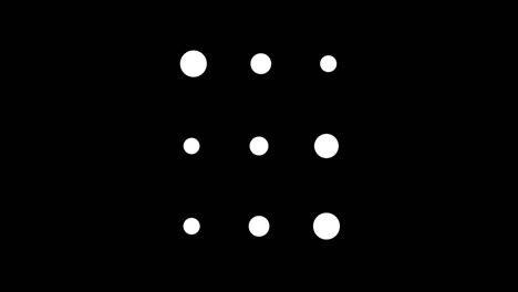 animation of three rows of dot circles blinking on the black background. animation. spinning black circles or dots creating the effect to animation pattern