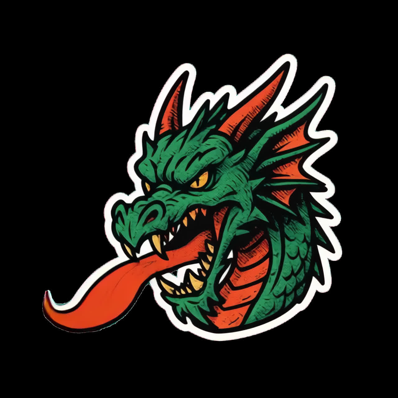 Fierce dragon sticker animation isolated asset, transparent 4K video, alpha channel, ProRes 4444