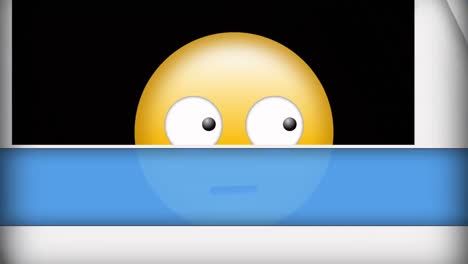 Digital-animation-of-confused-face-emoji-against-white-and-blue-background