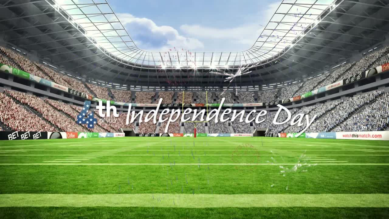 animación del texto del día de la independencia sobre el estadio deportivo