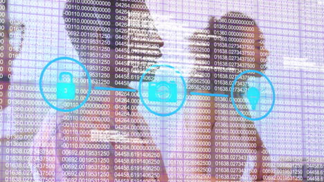 animación de un conjunto de tres iconos digitales sobre el procesamiento de datos y la gente de negocios