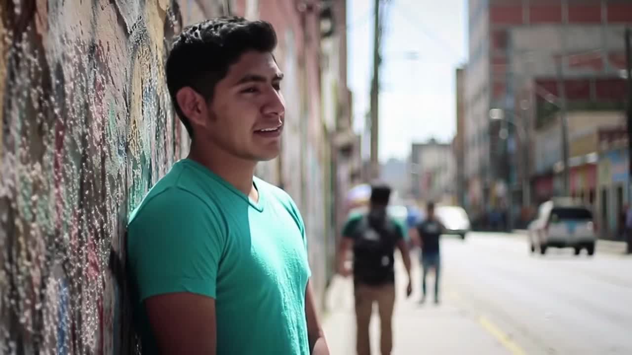 Young Man Leaning Against a Wall in an Urban Setting
