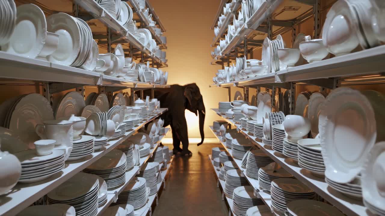 Elephant Amidst Porcelain Dishes