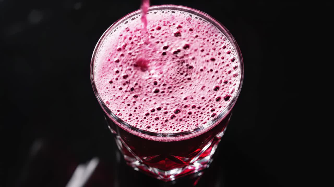 은 음료가 유리잔에 부어지고 있다