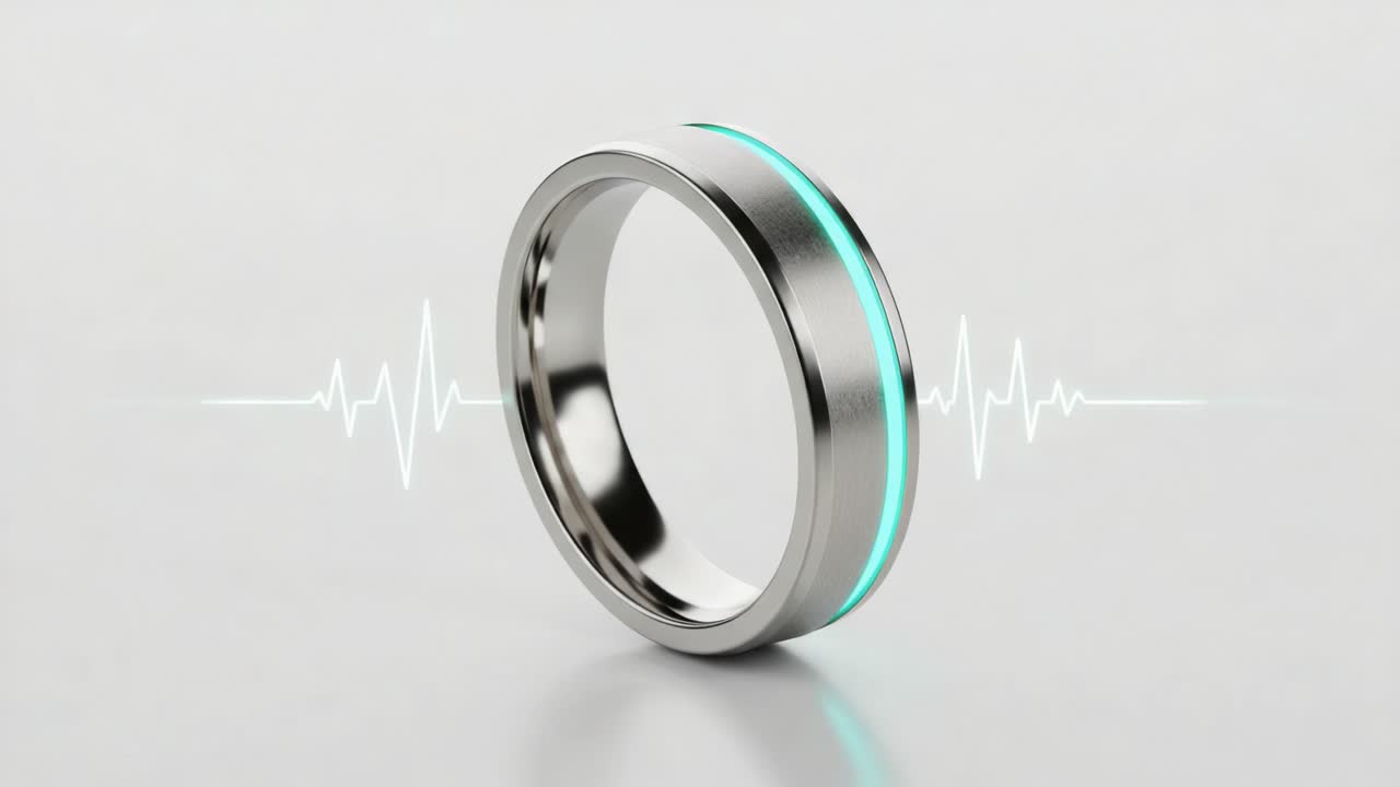 Innovative Smart Ring with Pulse Tracking Technology Showcasing Modern Design and Health Monitoring Capabilities in a Sleek Metallic Finish for Everyday Use