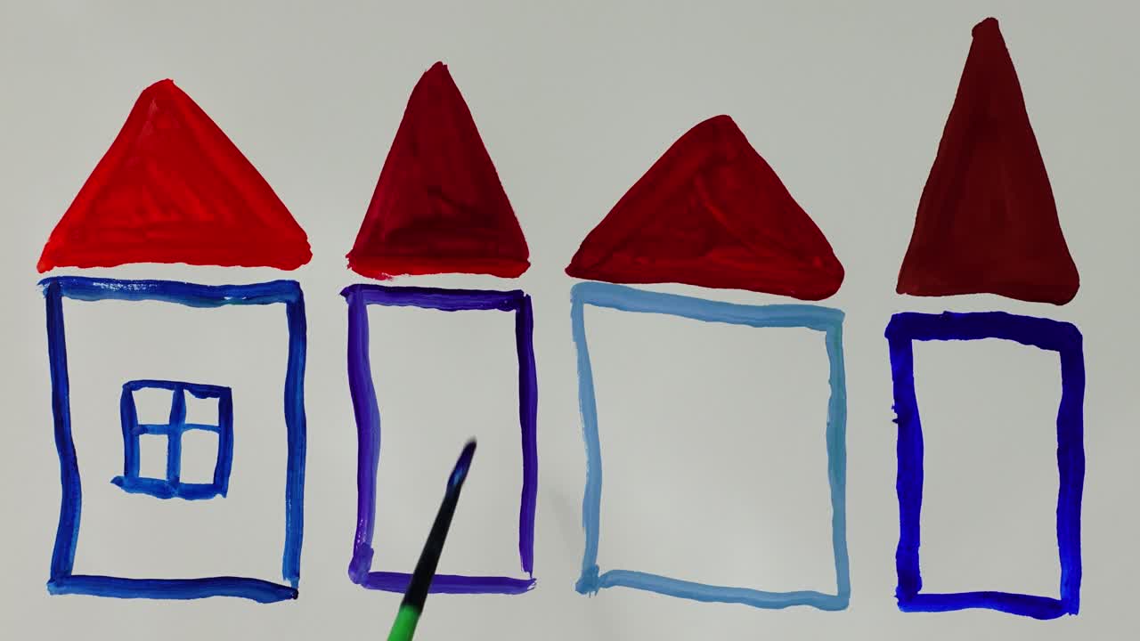 Desenhar casas em guache. Lapso de tempo