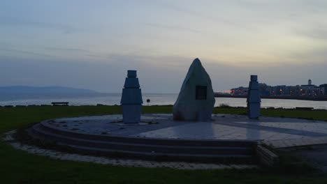 Cinematic-shot-of-famine-memorial-Park-in-Salthill,-Galway,-Ireland