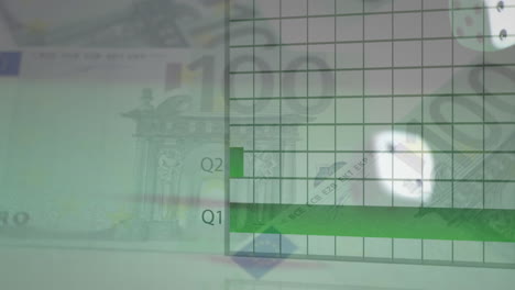 Animación-Del-Procesamiento-De-Datos-Financieros-Sobre-Dos-Dados-Y-Billetes-De-Euro-Sobre-Fondo-Verde