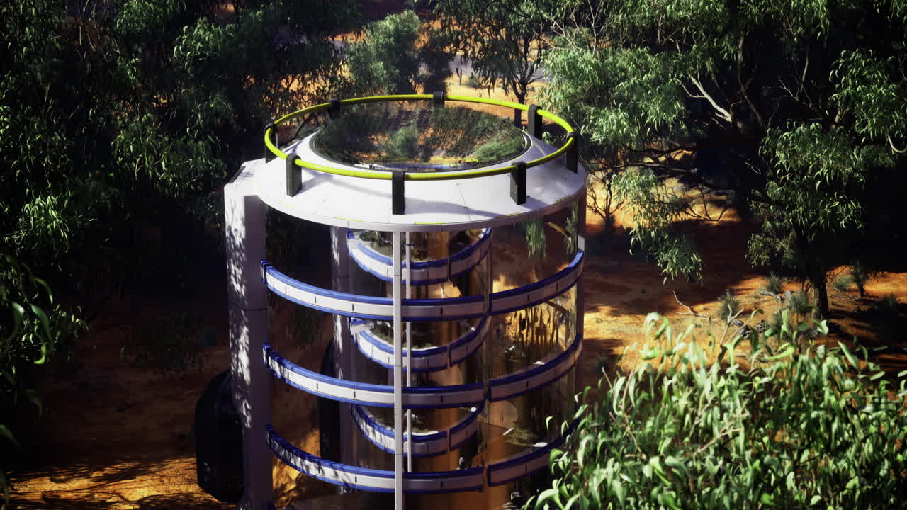 Innovative design featuring a modern water slide in a lush natural setting