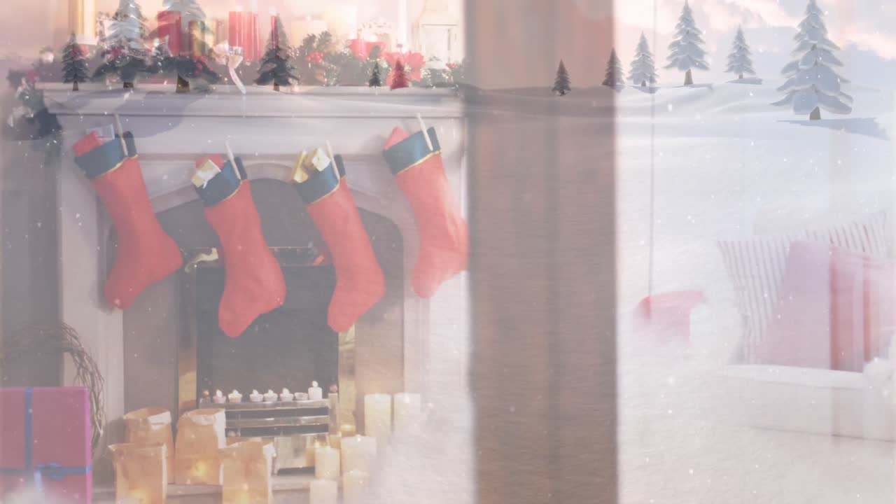 크리스마스 장식 위에 겨울 풍경의 애니메이션