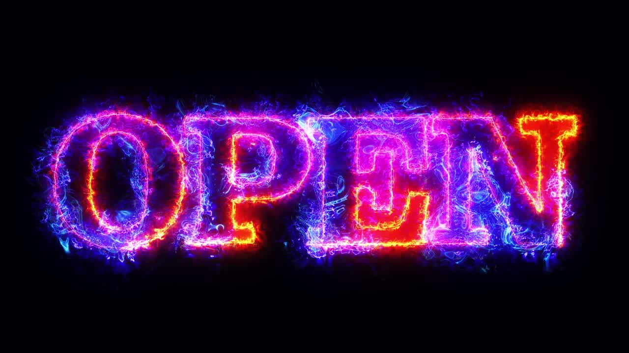 open text fire line text loop animation