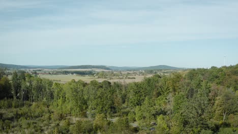 aerial drone shot over beautiful german landscape, woods, europe