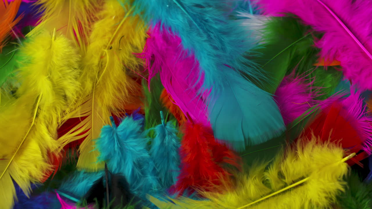 pila de plumas suaves y coloridas girando suavemente