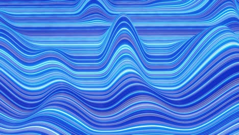 hermoso fondo abstracto de ondas en la superficie, gradientes de color, líneas extrudidas como superficie de tela a rayas con pliegues o ondas en líquido. bucle 4k. líneas de brillo. azul 3