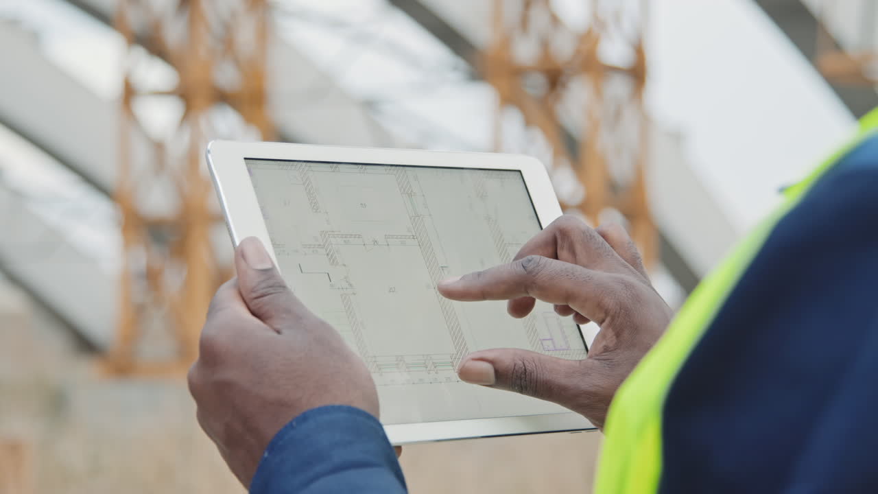 Close Up of Engineer Looking at Blueprint