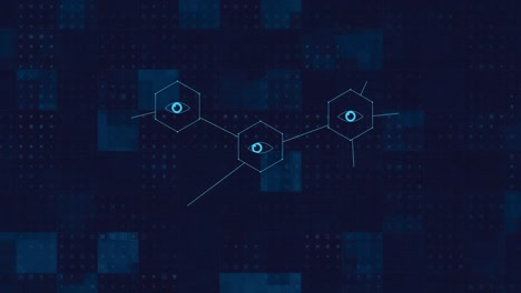 animation of medical icons and data processing on blue background