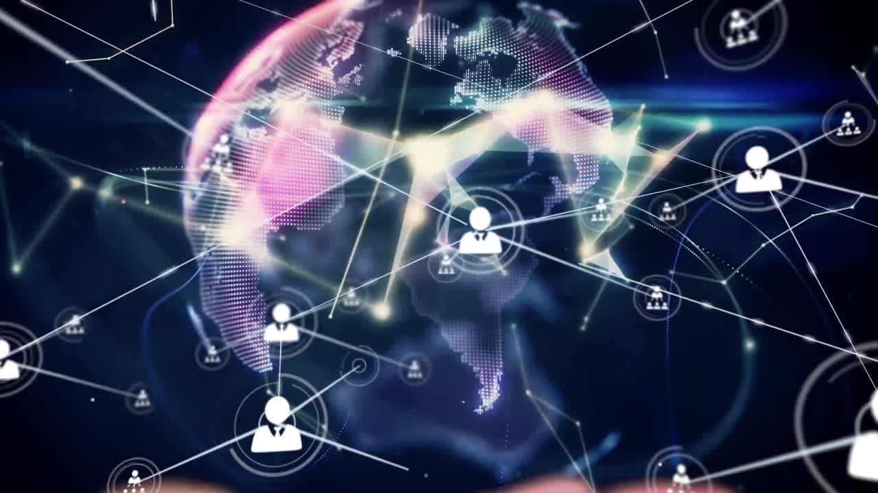 프로필 아이콘의 네트워크와  ⁇ 스 네트워크의 글로브의 애니메이션이 컵 손 위에 있습니다.