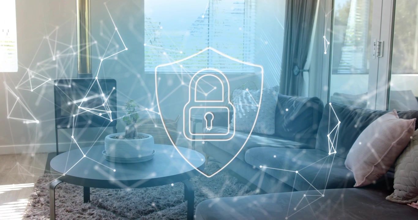 On scene load security-shield appearing as network lines pulsing showing cybersecurity protection