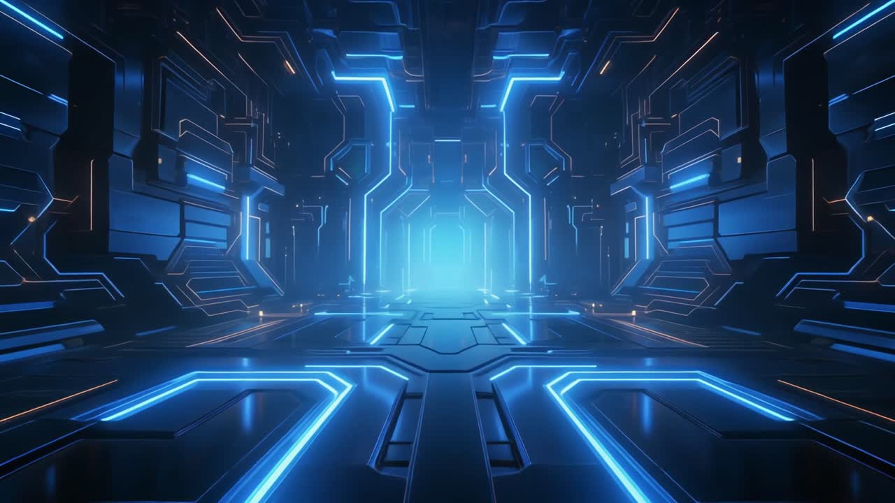Abstract Futuristic Tunnel with Glowing Blue Neon Lights