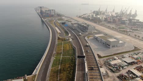 Hong-Kong-Underwater-Tunnel-linking-Chek-Lap-Kok-airport-and-Tuen-Mun,-Aerial-view