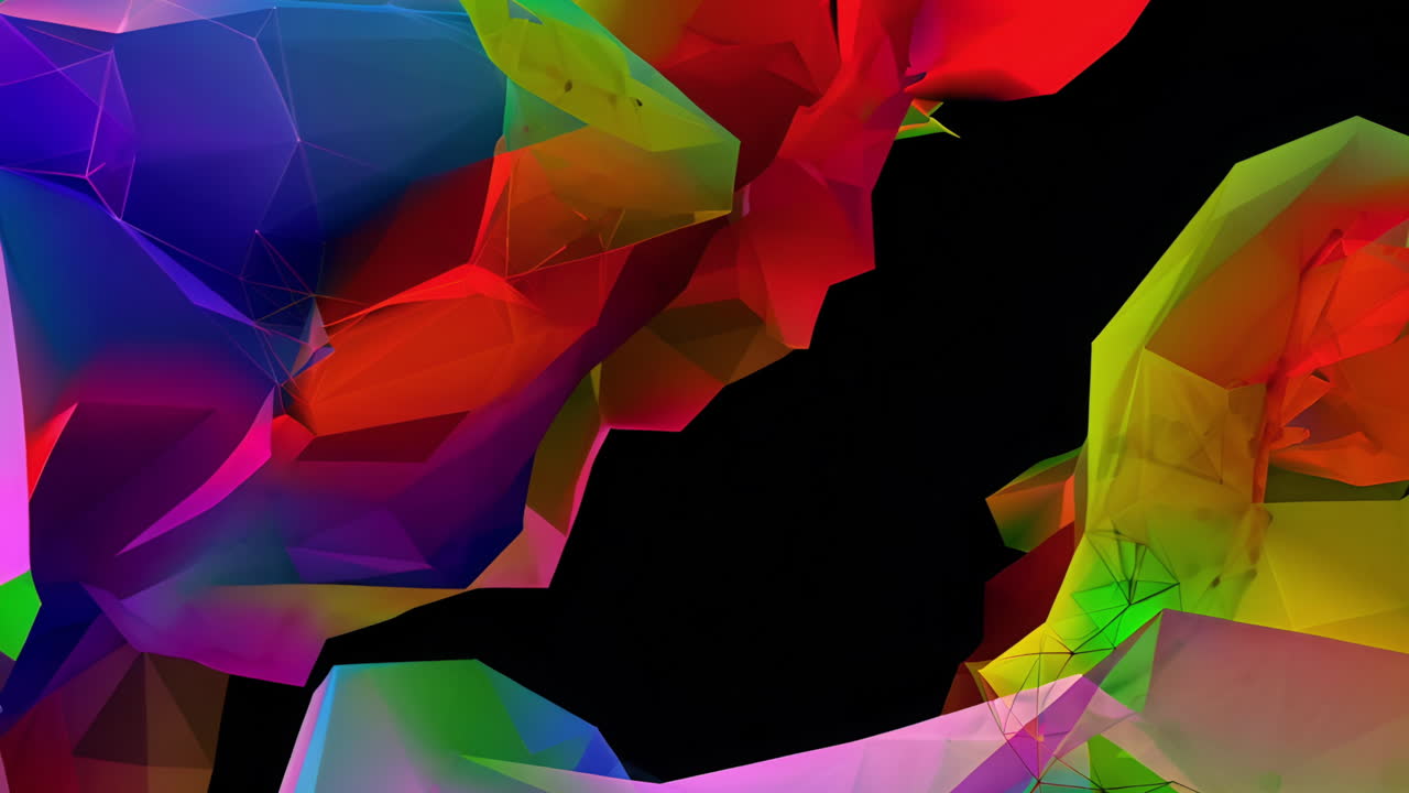 Animating colorful abstract geometric shapes on black background