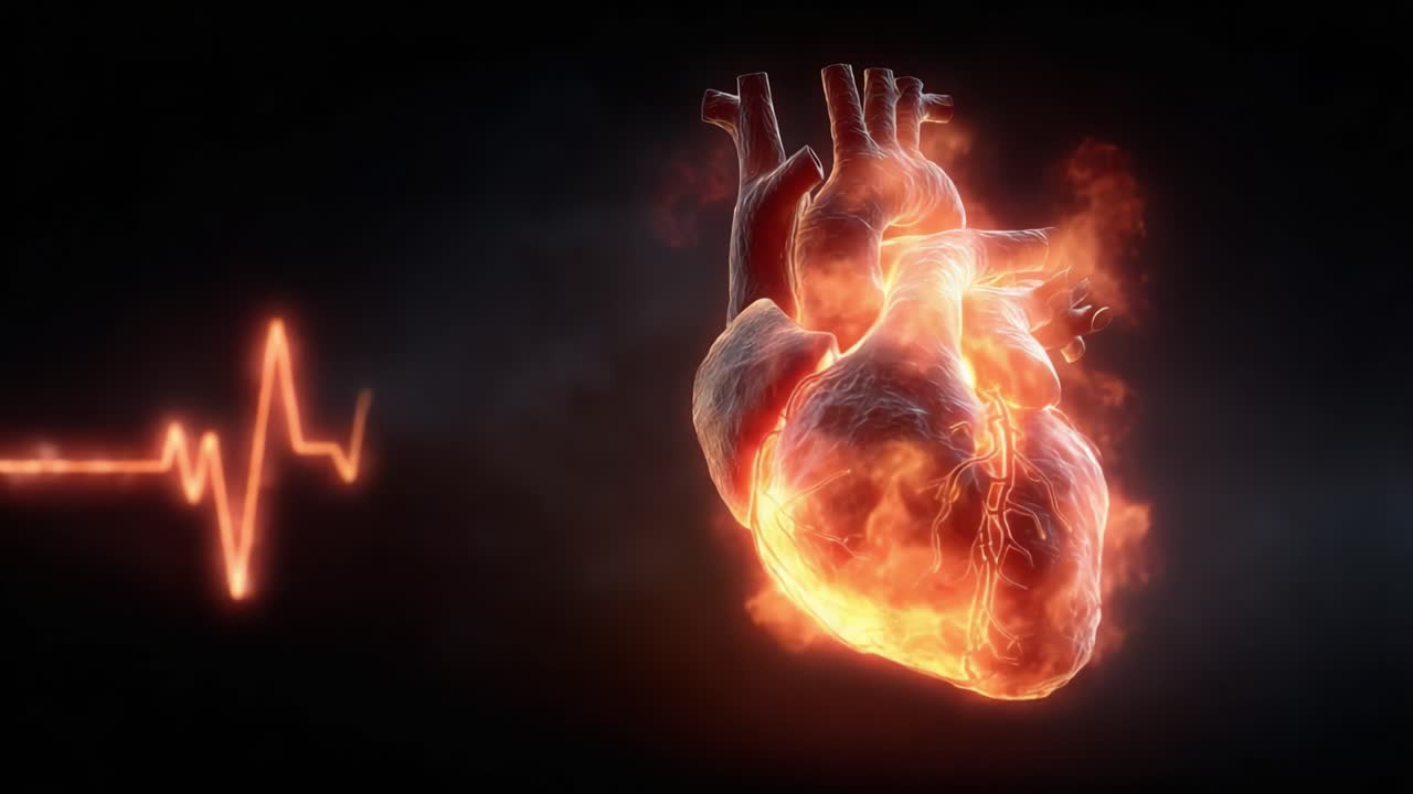 Exploring the Dynamic Rhythm of the Human Heart: A Visual Journey Through the Pulsating Life Force and Its Fiery Energy in a Stunning Digital Rendering
