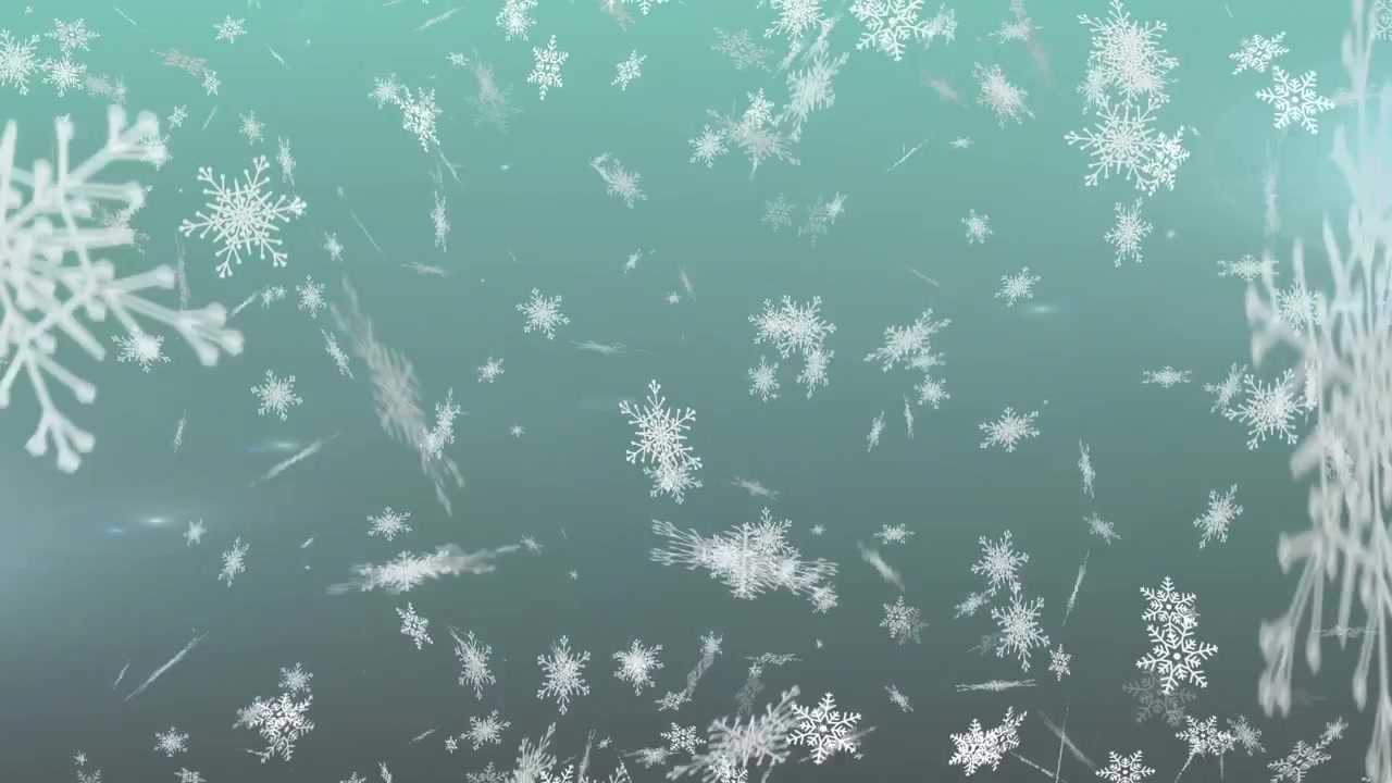 Flocos de Neve Brancos Caindo Contra um Fundo Gradiente Azul-Esverdeado Suave