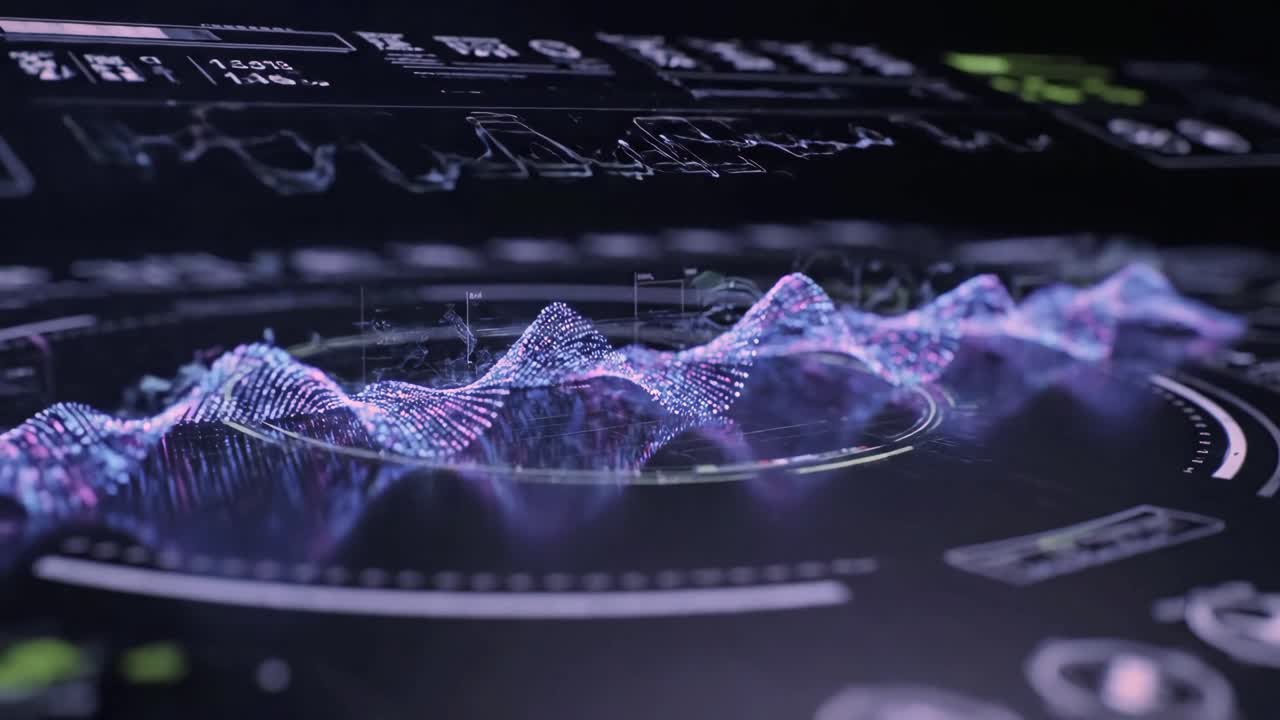 Glowing Particle Waveform with Digital Interface and Data Display