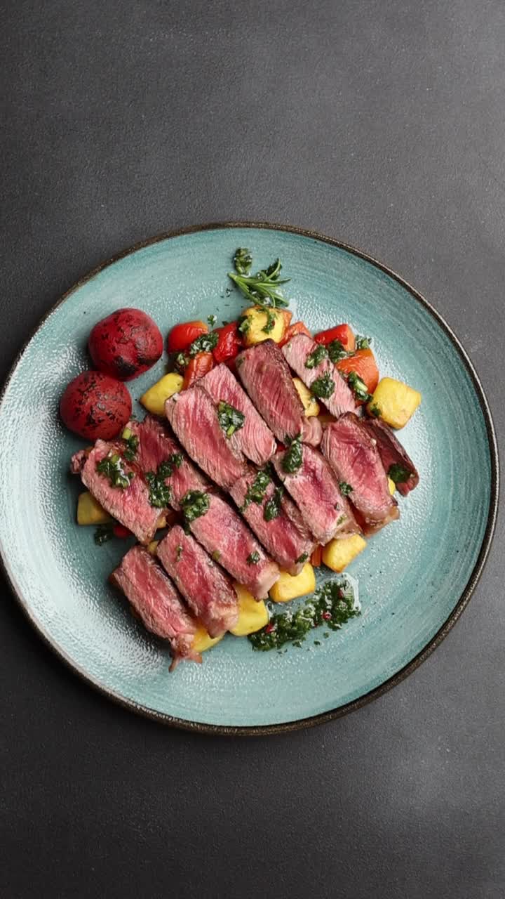 Delicious Steak with Vegetables and Herb Sauce