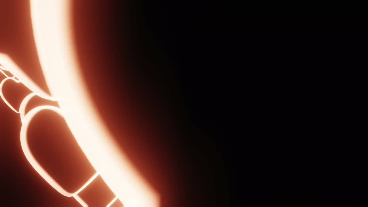 3d partículas infinitas bucle 3d renderización corazón de neón volando sobre fondo negro. símbolos de amor para mujeres felices, madre, día de san valentín, diseño de saludos de cumpleaños.