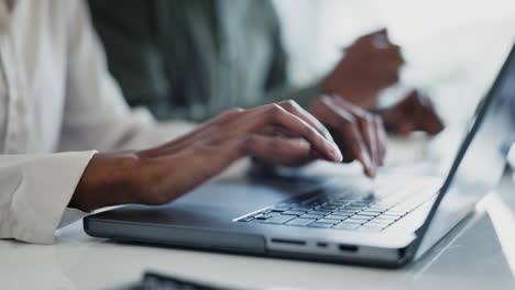 laptop, hands and a business person typing